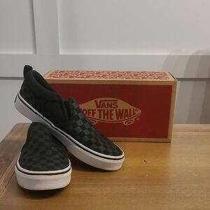 Vans Black and Gray Checkered Slip-On Sneakers Kids